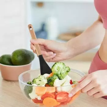 Многофункциональные силиконовые ложки для приготовления пищи с деревянными ручками, жаропрочная кухонная ложка для смешивания белый