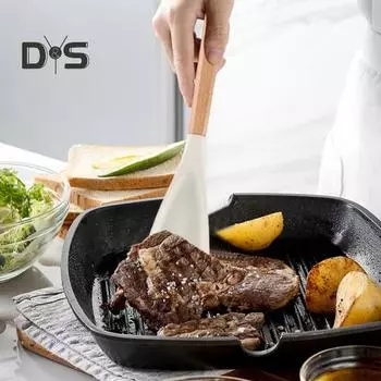 Многофункциональные силиконовые ложки для приготовления пищи с деревянными ручками. Ложка для приготовления пищи. Термостойкая кухонная утварь для смешивания, помешивания и сервировки. белый