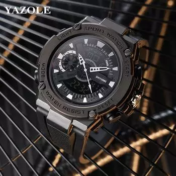 Многофункциональные спортивные часы YAZOLE, мужские умные водонепроницаемые студенческие водонепроницаемые хипстерские часы с двойным светящимся циферблатом и большим циферблатом