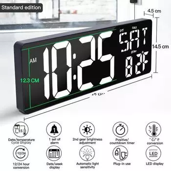 Многофункциональные светодиодные часы с большим экраном 42 см, вечным календарем и дисплеем температуры 42*14.7*4CM зелёный