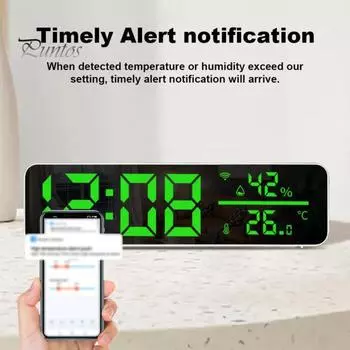 Многофункциональные светодиодные цифровые часы-термометр с управлением через приложение, огромный четкий дисплей, легко читаемый, умный Wi-Fi, будильник с температурой и влажностью белый