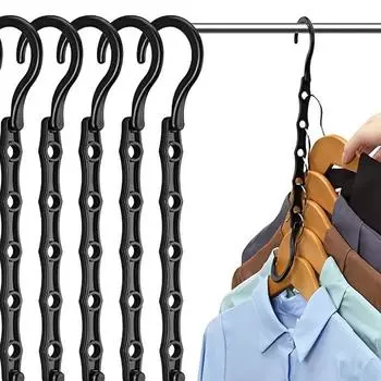 Многофункциональные вешалки для одежды, экономящие место, пластиковые вешалки, вращающиеся вешалки-органайзеры, 5 отверстий, органайзер для гардероба Magic Closet чёрный