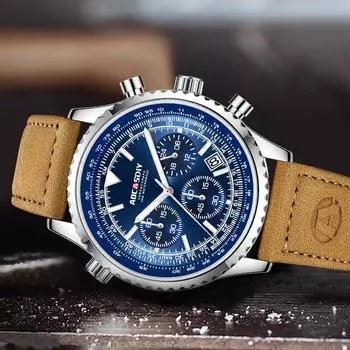 Многофункциональные водонепроницаемые светящиеся мужские деловые кварцевые часы с тремя циферблатами, шестистрелочным календарем и хронографом зелёный/серебряный