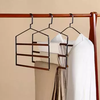 Многофункциональные железные вешалки для брюк, 3-х уровневая вешалка для хранения полотенец, шарфов, брюк, бытовые деревянные вешалки для экономии места 1PCS