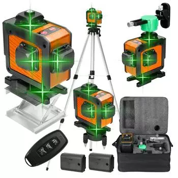 Многофункциональный 16-линейный лазерный уровень. Функция самовыравнивания. Инструмент для выравнивания. Всенаправленное заземление. EU Plug with Tripod Stand разноцветный