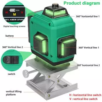 Многофункциональный 16-линейный лазерный уровень с сенсорным экраном, 3 градуса, самовыравнивающаяся машина, перезаряжаемая литиевая батарея EU Plug разноцветный