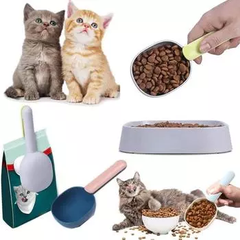 Многофункциональный 2 в 1 пластиковый совок для корма для кошек с ручкой-зажимом для герметичного пакета для собак/кошек/птиц 20x8cm розовый/синий