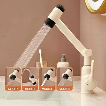 Многофункциональный 4-режимный смеситель для раковины, вращающийся, смеситель для горячей и холодной воды, настольный кран, распылитель потока воды вверх для ванной комнаты серебряный