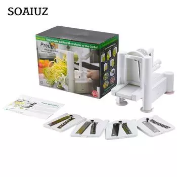 Многофункциональный 5-лезвийный слайсер для овощей, спиральный резак, измельчитель фруктов, ручной спиральный нож для домашнего использования, кухонные инструменты для приготовления пищи белый