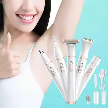 Многофункциональный 5-в-1 сменный женский эпилятор портативный перезаряжаемый электрический женский интимный эпилятор для удаления волос мини бритвенный триммер