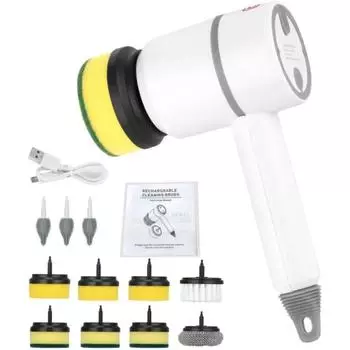 Многофункциональный электрический вращающийся скребок, перезаряжаемый, с 6 сменными насадками для чистки щеток или для ванной, кухни, духовки, тарелки для пола