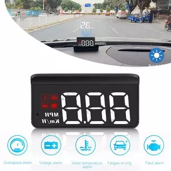Многофункциональный автомобильный OBD HUD Head Up Display с функцией предупреждения о проекции сигнала тревоги USB на лобовое стекло и функцией усталости универсального вождения F5F0 чёрный