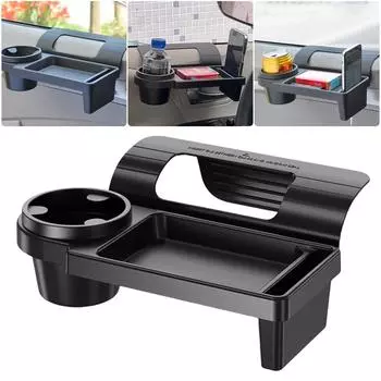 Многофункциональный автомобильный органайзер с подстаканником, подставкой для напитков, боковой дверью, окном, слотом для телефона, подвесной полкой для хранения автоаксессуаров чёрный