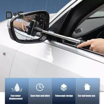Многофункциональный автомобильный скребок для боковых зеркал, телескопическая длинная ручка, полиэтилен, натуральный каучук, авто стеклоочиститель для зеркала заднего вида чёрный