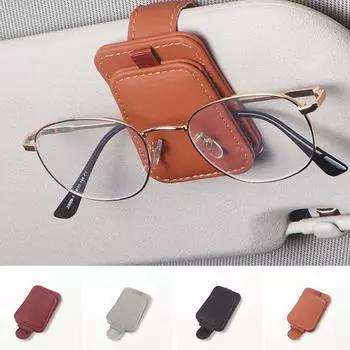 Многофункциональный автомобильный солнцезащитный козырек, магнитная вешалка для очков, кожаный зажим для хранения очков, держатель для билетов, аксессуары для интерьера чёрный