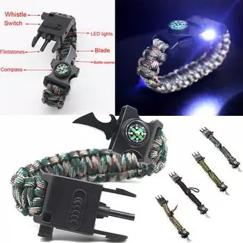 Многофункциональный браслет для выживания на открытом воздухе, браслет из веревки-зонтика, браслет с освещением, гаджеты для кемпинга Length adjustable