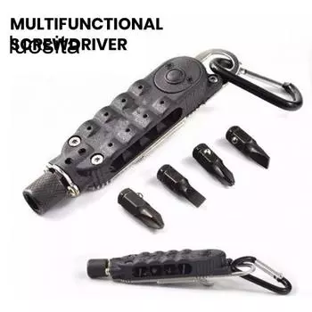 Многофункциональный брелок-отвертка, отвертка со светодиодной подсветкой и открывалка для бутылок для кемпинга на открытом воздухе чёрный