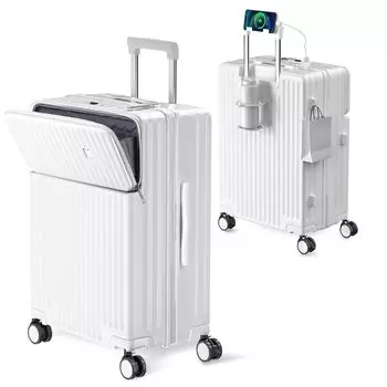 Многофункциональный чемодан Carry с разъемами Type C и USB для переноски мобильных устройств спереди, включая скрытый крючок для чашки, вращающийся на 360 градусов ПК, оснащенный TSA Travel