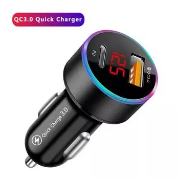Многофункциональный цифровой дисплей QC3.0 один USB автомобильная зарядка быстрая зарядка + PD двойная быстрая зарядка мобильный телефон автомобильная зарядка автомобиль оптовая продажа чёрный