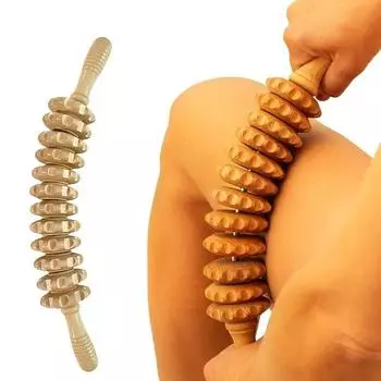 Многофункциональный деревянный массажный ролик с деревянными пазами, триггерный точечный массажер для ягодиц Red-Curved