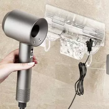 Многофункциональный держатель для фена для унитаза, прочный клей, органайзер для ванной комнаты без перфорации, полка для бигуди, настенная пластиковая вешалка для вентилятора для волос