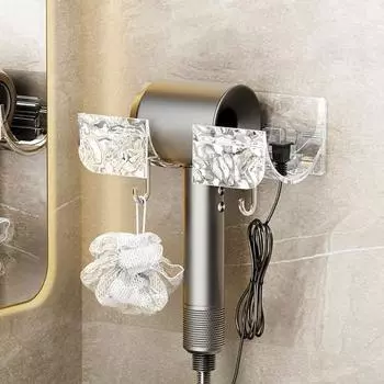 Многофункциональный держатель для фена для унитаза, прочный клей, органайзер для ванной комнаты без перфорации, полка для бигуди, настенная пластиковая вешалка для вентилятора для волос