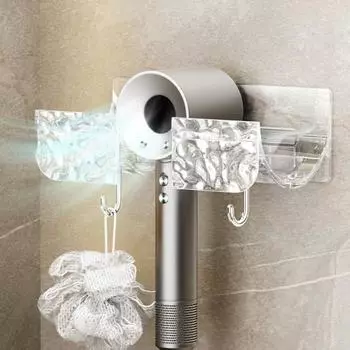 Многофункциональный держатель для фена для унитаза, прочный клей, органайзер для ванной комнаты без перфорации, полка для бигуди, настенная пластиковая вешалка для вентилятора для волос чистый