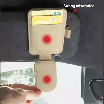 Многофункциональный держатель для очков из искусственной кожи для солнцезащитного козырька автомобиля, креативный чехол для хранения солнцезащитных очков с магнитным зажимом и ручкой, держатель для карт коричневый