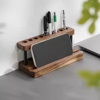 Многофункциональный держатель для ручек из орехового дерева, настольный органайзер для хранения вещей, подставка для телефона, креативные офисные и школьные принадлежности B