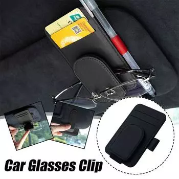 Многофункциональный держатель для солнцезащитных очков из искусственной кожи для автомобиля, держатель для солнцезащитного козырька, держатель для ручки, магнитный креативный держатель для солнцезащитных очков, карта E9K3