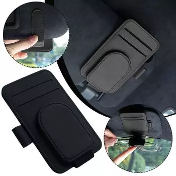 Многофункциональный держатель для солнцезащитных очков из искусственной кожи для автомобиля, держатель для солнцезащитного козырька, держатель для ручки, магнитный креативный держатель для солнцезащитных очков, карта E9K3