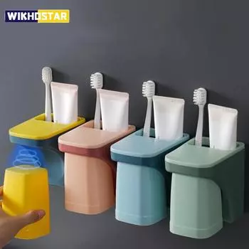 Многофункциональный держатель для зубных щеток, стеллаж для хранения зубной пасты, магнитная адсорбционная перевернутая чашка, настенное крепление, набор аксессуаров для ванной комнаты серый