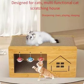 Многофункциональный домик для кошачьих когтеточек Доска для кошачьих когтей Кошачий домик Интегрированный износостойкий бесчиповый двухслойный гофрированный бумажный колокольчик Четыре