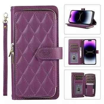 Многофункциональный двухслойный чехол для телефона с бриллиантами для iPhone Samsung Xiaomi Google кошелек на молнии с ремешком из искусственной кожи Samsung A72 5G белый