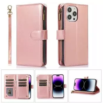 Многофункциональный двухслойный чехол-кошелек на молнии для iPhone 15 14 13 12 Pro Max Samsung S24 S23 S22 Ultra A54 A15 A35, слоты для карт, ремешок на запястье, откидная крышка Huawei Mate 30 Pro чёрный