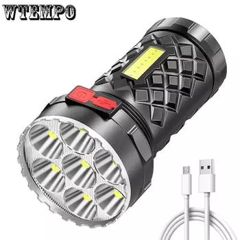 Многофункциональный фонарь 7 светодиодов для улицы, дома, портативный, USB, перезаряжаемый, водонепроницаемый, боковой фонарь Cob, мощный фонарь чёрный