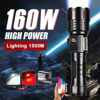 Многофункциональный фонарик Мощный светодиодный фонарик 160 Вт Самозащитный фонарь Перезаряжаемая лампа Водонепроницаемый фонарь Масштабируемый фонарик A-Flashlight