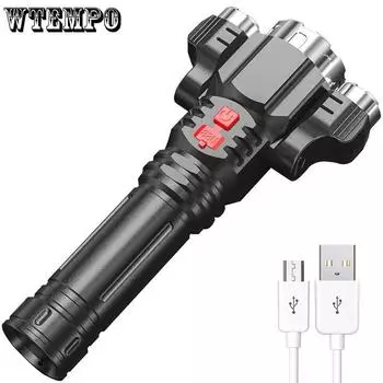 Многофункциональный фонарик, уличный бытовой портативный фонарь для верховой езды с зарядкой через USB, аварийный мини-фонарик с бликами чёрный