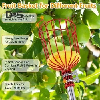 Многофункциональный фруктосъемник, многосекционный стержень для сбора фруктов с корзиной, регулируемая длина, ручка из нержавеющей стали, инструмент для сбора фруктов для авокадо и инжира XL красный