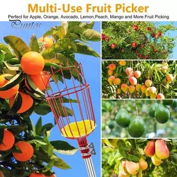 Многофункциональный фруктосъемник, многосекционный стержень для сбора фруктов с корзиной, регулируемая длина, ручка из нержавеющей стали, инструмент для сбора фруктов для авокадо и инжира XL красный