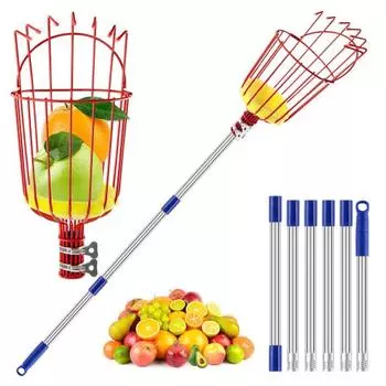 Многофункциональный фруктосъемник, многосекционный стержень для сбора фруктов с корзиной, регулируемая длина, ручка из нержавеющей стали, инструмент для сбора фруктов S красный