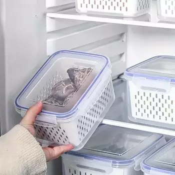 Многофункциональный герметичный ящик для свежести фруктов и овощей с дренажной раковиной, органайзер для кухонного холодильника S