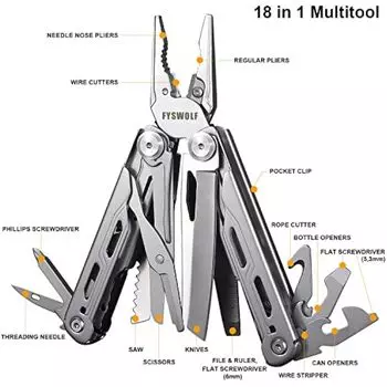 Многофункциональный инструмент 18 в 1 с предохранителем, многофункциональная сумка для инструментов из нержавеющей стали с нейлоновым чехлом, многофункциональная сумка для инструментов для выживания, походов и кемпинга белый