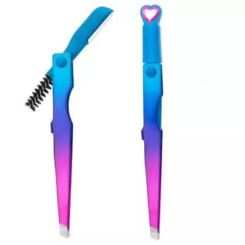 Многофункциональный инструмент для бровей с градиентом цвета, триммер для бровей из нержавеющей стали, складная кисть для бровей, щипцы для завивки ресниц, 1 шт.