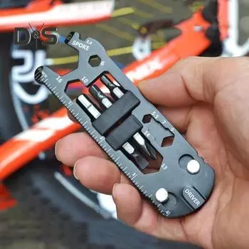 Многофункциональный инструмент для карт с отверткой, гаечный ключ, коррозионностойкий компактный размер, портативный шестигранный ключ, инструмент для ремонта велосипеда чёрный