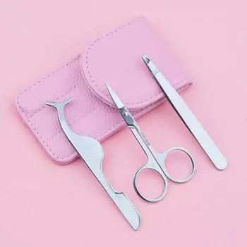 Многофункциональный инструмент для обрезки бровей цвета металлик, 3 предмета, бигуди для ресниц, пинцет, ножницы, доступны разные цвета