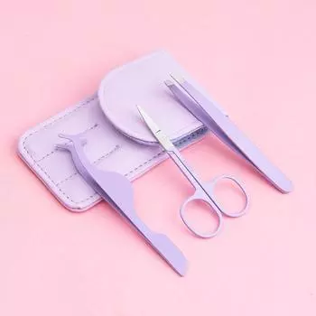 Многофункциональный инструмент для обрезки бровей, состоящий из 3 предметов, щипцы для завивки ресниц, пинцет, ножницы, доступны разные цвета фиолетовый