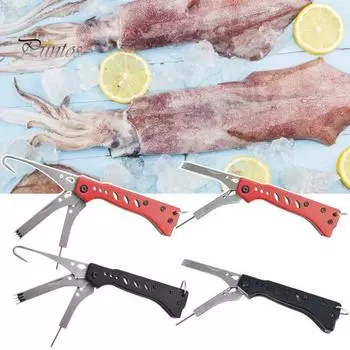 Многофункциональный инструмент для резки кальмаров, прочное лезвие из нержавеющей стали, портативный складной металлический инструмент для резки чернильной рыбы, рыболовные принадлежности B чёрный