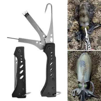 Многофункциональный инструмент для резки кальмаров, прочное лезвие из нержавеющей стали, портативный металлический складной инструмент для резки чернильной рыбы A чёрный