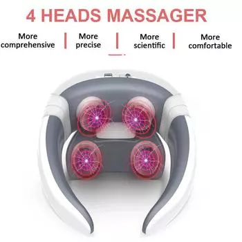 Многофункциональный инструмент с 4 головками, массажер для шеи, электромагнитный шок, импульсный инструмент для шейной сфигмотерапии, многофункциональный массажер для шеи синий